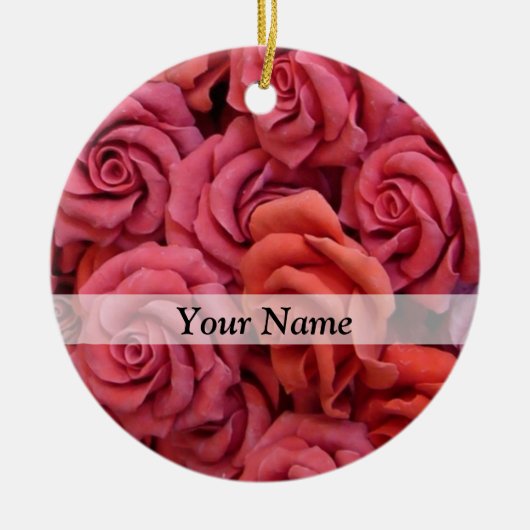 Roze bloemige rozen keramisch ornament (Voorkant)