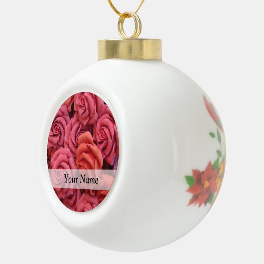 Roze bloemige rozen keramische bal ornament (Rechts)