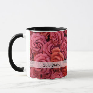 Roze bloemige rozen mok