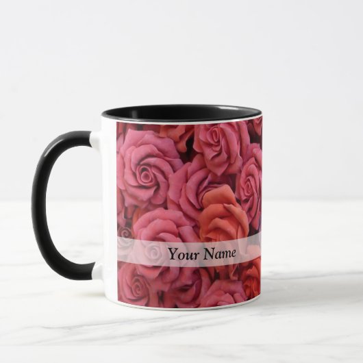 Roze bloemige rozen mok (Links)