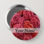 Roze bloemige rozen ronde button 4,0 cm (Voorkant /achterkant)