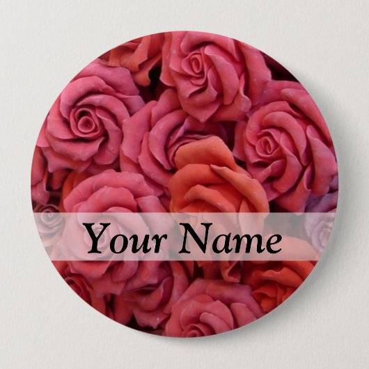 Roze bloemige rozen ronde button 4,0 cm (Voorkant)