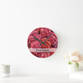 Roze bloemige rozen ronde klok (Huis)