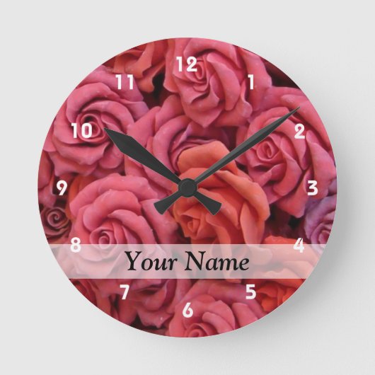 Roze bloemige rozen ronde klok (Voorkant)