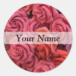 Roze bloemige rozen ronde sticker