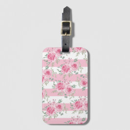  roze bloemige Rozen roze strepen Bagagelabel