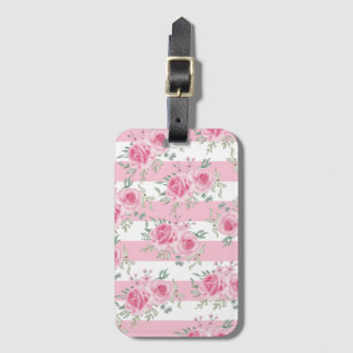 roze bloemige Rozen roze strepen Bagagelabel