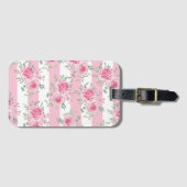  roze bloemige Rozen roze strepen Bagagelabel (Voorkant (horizontaal))