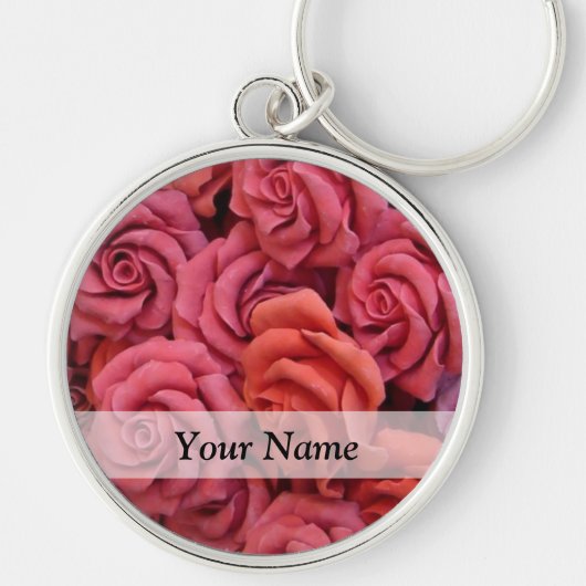 Roze bloemige rozen sleutelhanger (Voorkant)