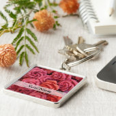 Roze bloemige rozen sleutelhanger (Zijkant)