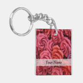Roze bloemige rozen sleutelhanger (Voorkant Links)