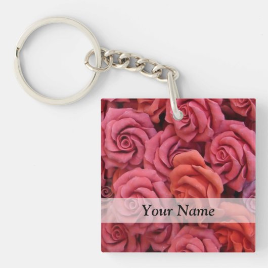 Roze bloemige rozen sleutelhanger (Voorkant)