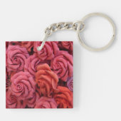 Roze bloemige rozen sleutelhanger (Achterkant)