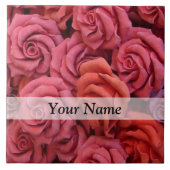 Roze bloemige rozen tegeltje (Voorkant)
