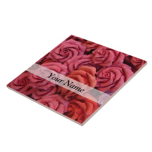 Roze bloemige rozen tegeltje (Zijkant)