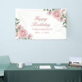 Roze bloemige rozen verjaardagsfeest bord spandoek (Beurs)