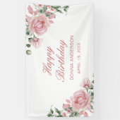 Roze bloemige rozen verjaardagsfeest bord spandoek (Verticaal)