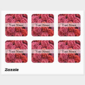 Roze bloemige rozen vierkante sticker (Vel)