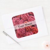 Roze bloemige rozen vierkante sticker (Envelop)