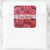 Roze bloemige rozen vierkante sticker (Tas)