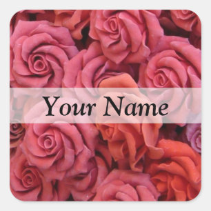 Roze bloemige rozen vierkante sticker