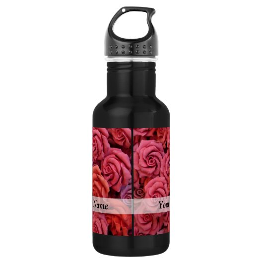 Roze bloemige rozen waterfles  (Voorkant)