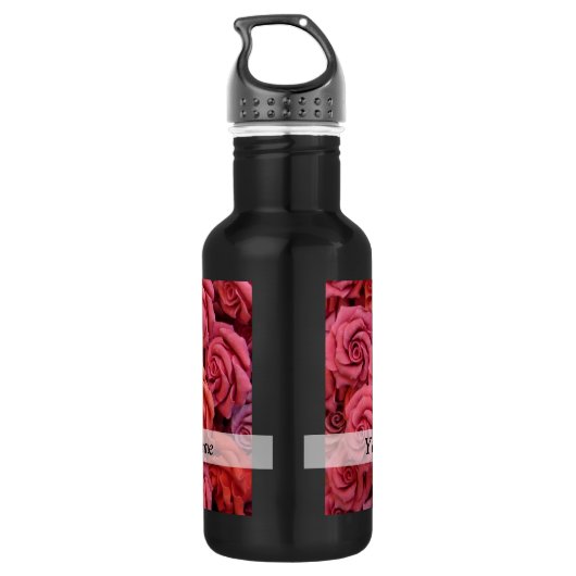 Roze bloemige rozen waterfles (Achterkant)