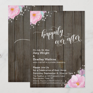 Roze Bloemige Rustieke Happily Ever After Ontvangs Kaart