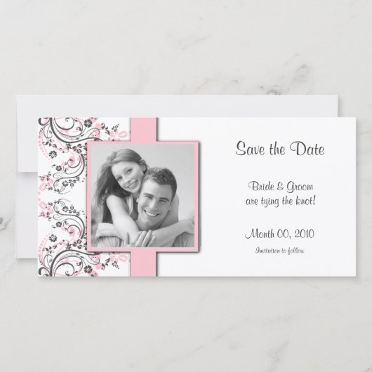 Roze Bloemige Save the Date Foto Kaarten (Voorkant)