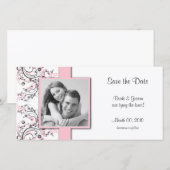 Roze Bloemige Save the Date Foto Kaarten (Voorkant / Achterkant)