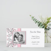 Roze Bloemige Save the Date Foto Kaarten (Staand voorkant)