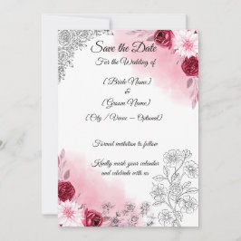 Roze bloemige Save the Date kaart | Romantisch