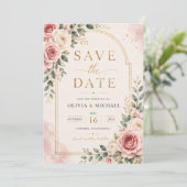 Roze bloemige Save the Date kaart | Waterverf  (Staand voorkant)