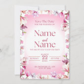 Roze bloemige save the date trouwkaart kaart (Voorkant)