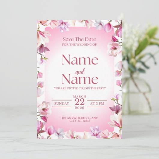 Roze bloemige save the date trouwkaart kaart (Staand voorkant)