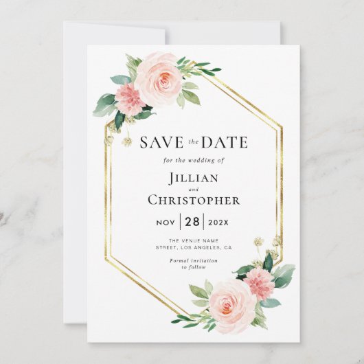 roze bloemige save the date uitnodiging (Voorkant)
