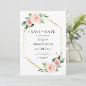 roze bloemige save the date uitnodiging (Staand voorkant)
