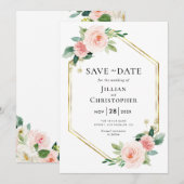 roze bloemige save the date uitnodiging (Voorkant / Achterkant)