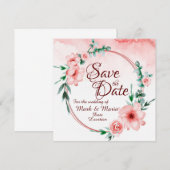 Roze bloemige Save the date uitnodiging (Voorkant / Achterkant)