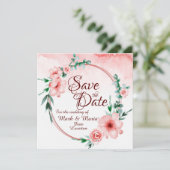 Roze bloemige Save the date uitnodiging (Staand voorkant)