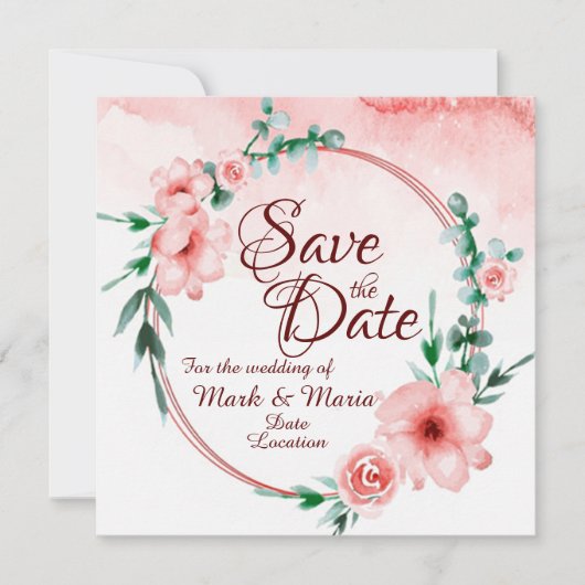 Roze bloemige Save the date uitnodiging (Voorkant)