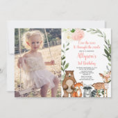 Roze bloemige schattige bosrijke meisje verjaardag kaart (Voorkant)