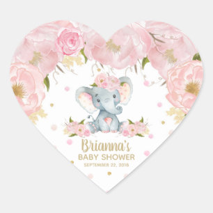 Roze Bloemige Schattige Olifant Baby Shower Hart Sticker