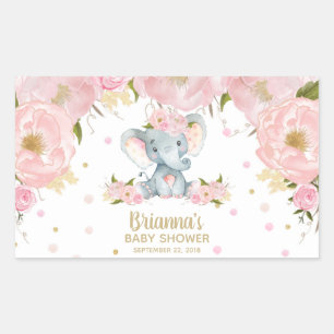 Roze Bloemige Schattige Olifant Baby Shower Rechthoekige Sticker