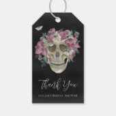 Roze bloemige schedel Halloween bruiloft favoriet Cadeaulabel (Voorkant)