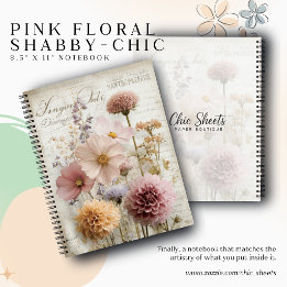 Roze bloemige shabby-chic 8,5" x 11" spiraalnotiti notitieboek