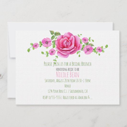 Roze bloemige shabby chic bruiloft uitnodiging (Voorkant)