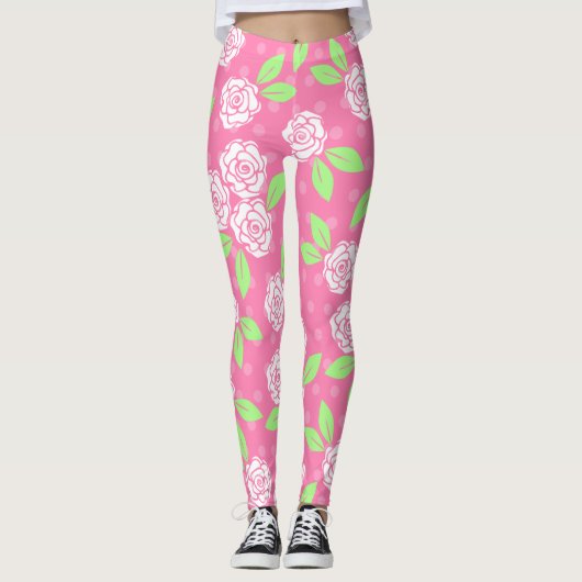 Roze Bloemige Shabby Chic Leggings (Voorkant)