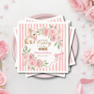 Roze bloemige Some Bunny wordt één verjaardagsfees Servet