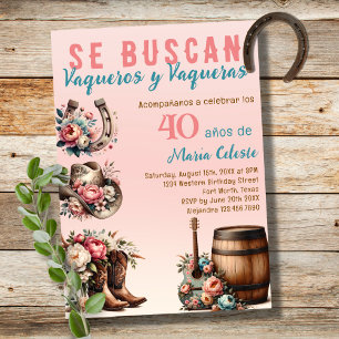 Roze Bloemige Spaanse Western Cowboy 40e Verjaarda Kaart
